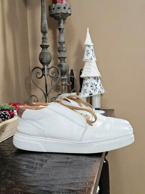 Bruno Magli Men's Phoster Mid-Top Casual Leather Sneakers, White/Khaki, Sz 13